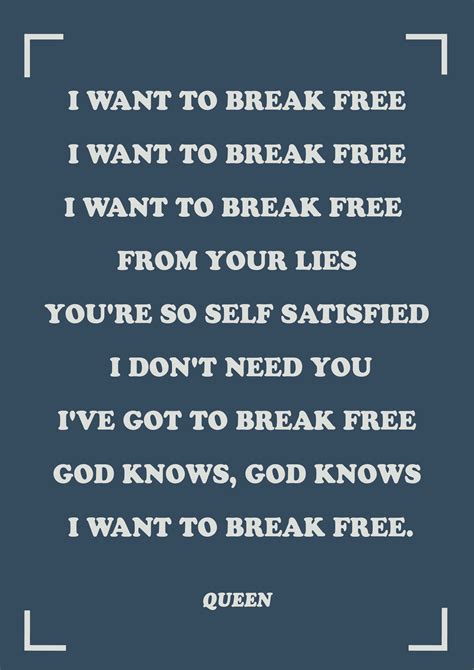 I want to be break free lyrics - The forms of lyric poetry include the lyric poem, sonnet, dramatic lyric, dramatic monologue, elegy and ode. A lyric poem is any poem spoken by just one voice that expresses that i...
